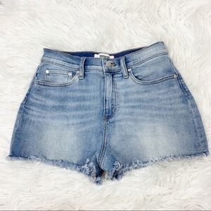 Victoria’s Secret Pink High Rise Denim Short Raw Hem 6 Light Wash Distressed